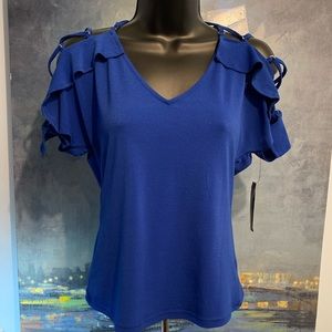 NWT royal  Blue cold Shoulder blouse top Sz S